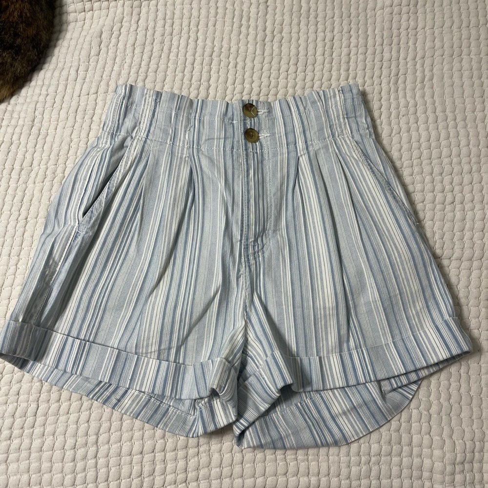 high waisted striped denim shorts